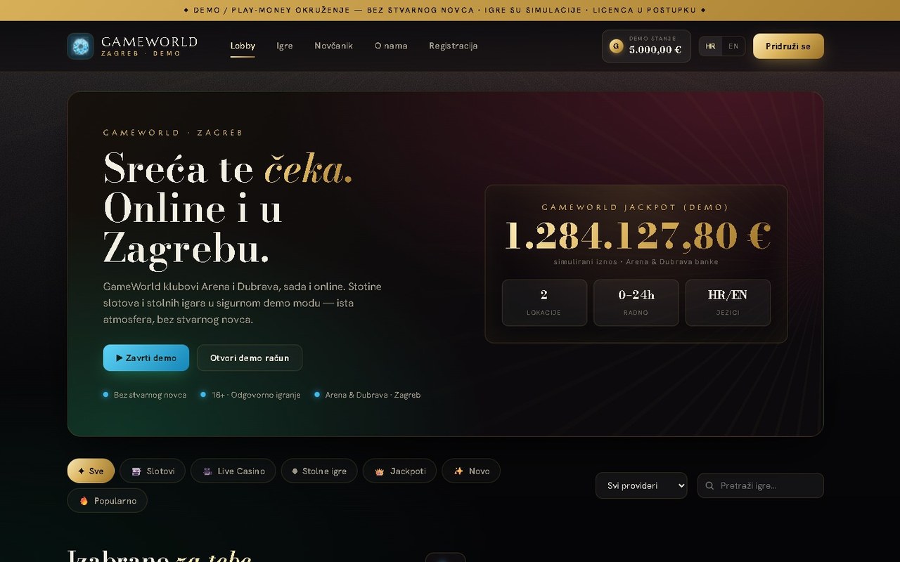 Demo stranica za GameWorld casino