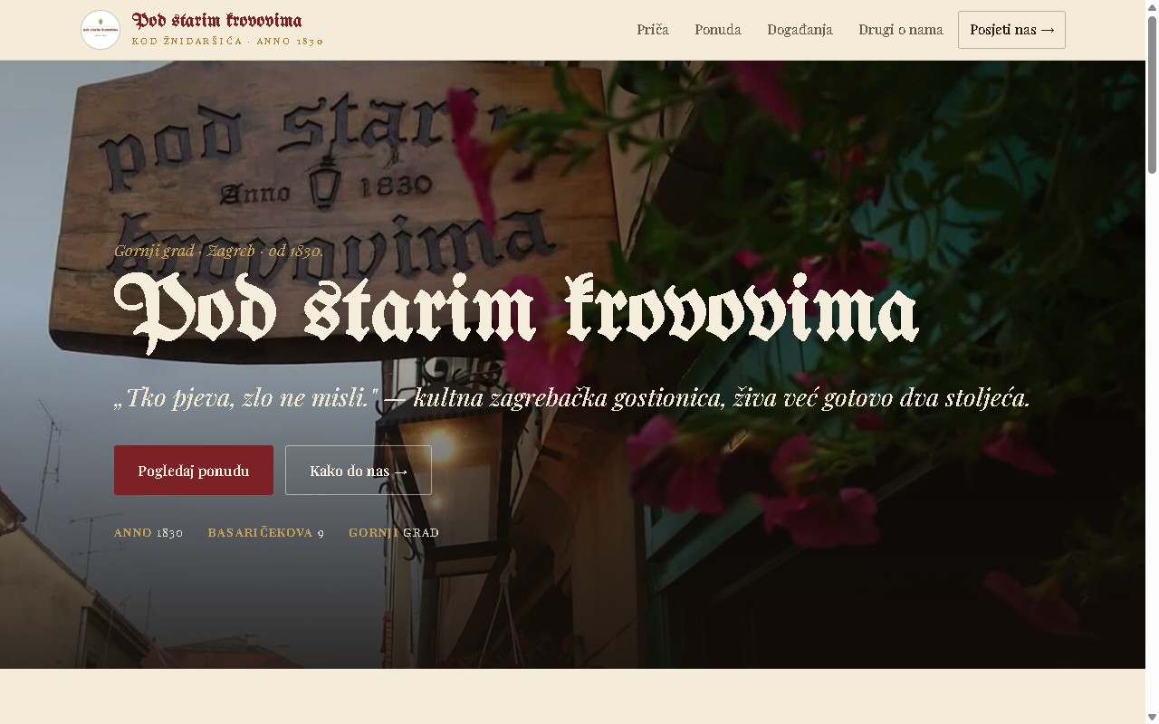 Demo stranica za gostionicu Pod starim krovovima